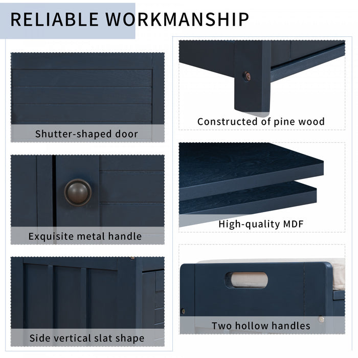 Olivia Pine Wood Storage Bench With 3-door Shoe Cabinet With Hidden Compartment - Antique Navy