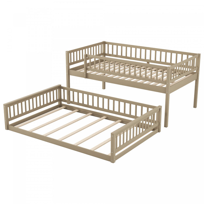 Ethan Full XL over Queen Bunk Bed with Ladder and Guardrails,Walnut Queen Bed