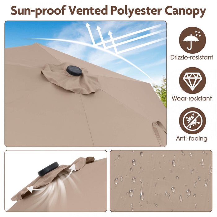 Costway 7.5 ft Solar Powered Patio Umbrella with LED Lights Push Button Tilt Crank Handle Brown