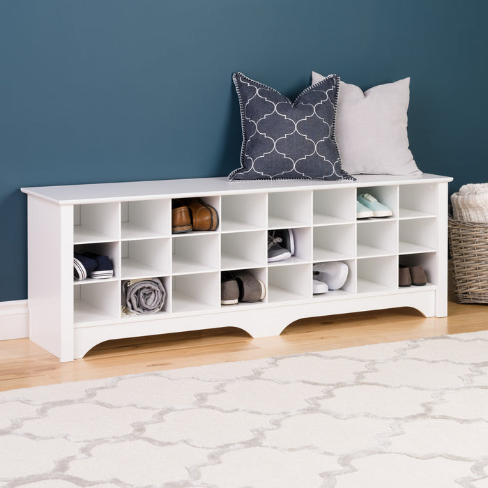 Twenty-Four Pair Shoe Storage Cubby Bench - White
