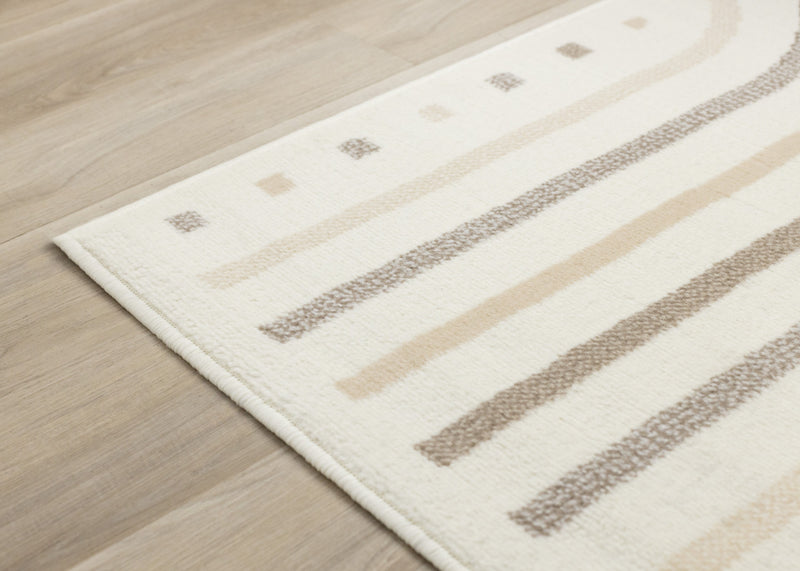 Florence Cream Beige Brown Curved Lines Design Rug, 4'7\" x 6'7\" Indoor Area Rug