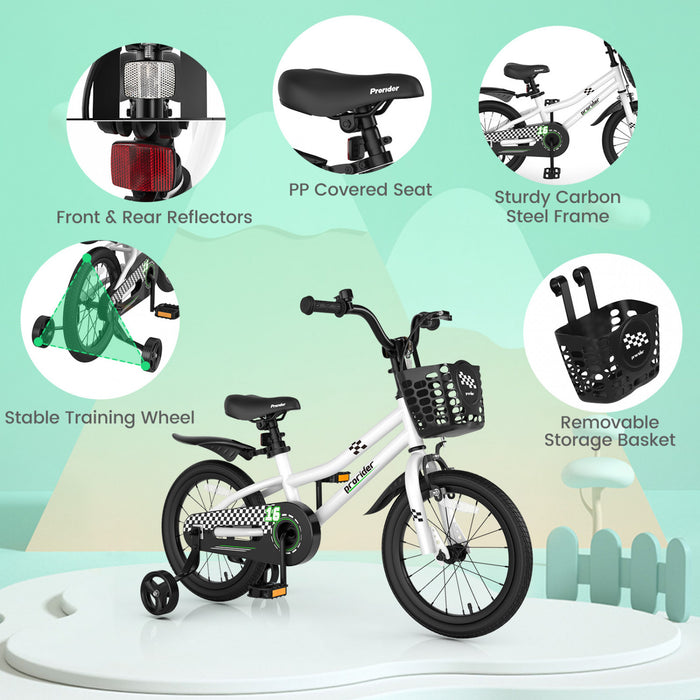 Costway 16\" Kid's Bike With Removable Training Wheels & Basket For 4-7 Years Old White