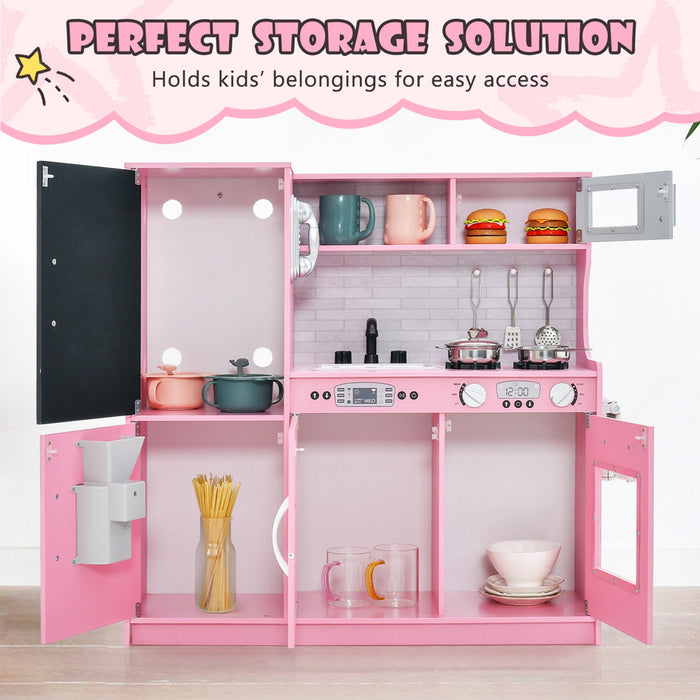 Costway Kid's Pretend Play Kitchen Toddler Kitchen Playset With Blackboard Pink