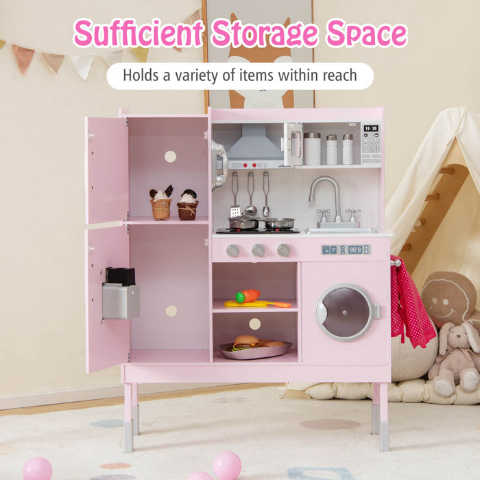 Costway Kids Pretend Kitchen Play Set Toddler Toy Wooden Chef Height Adjustable With Sounds