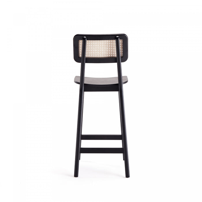Versailles Industry Chic Cane Back Wood Counter Stool in Black and Natural - Set of 3