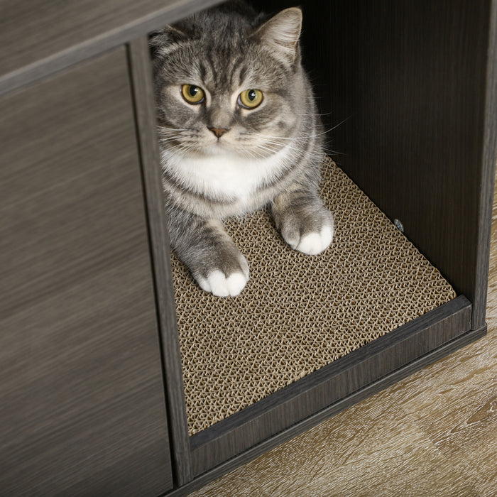 Pawhut Cat Litter Box Enclosure, Industrial Hidden Cat Washroom Furniture, End Table With Double Doors And Scratching Pad For Living Room, Bedroom, Hallway, Black