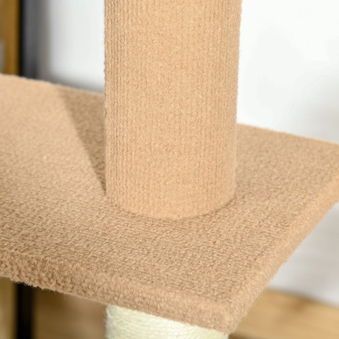 Pawhut 100\" Floor To Ceiling Cat Tree W/ 3 Perches Activity Center For Kittens Cat Tower Furniture, Brown