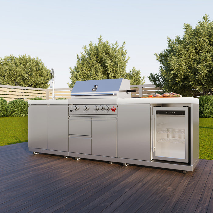 FORNO Bulnes Outdoor Kitchen 60,000 BTU Stainless Steel BBQ & White Countertops - FODKT2506WHT