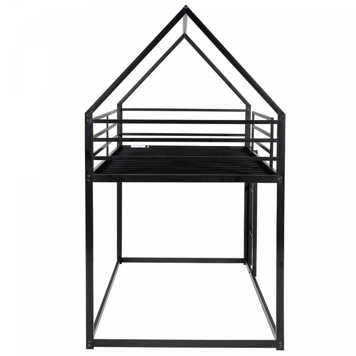 Liam House Bunk Bed with Built-in Ladder and Metal Frame,Twin Over Twin Size,Black