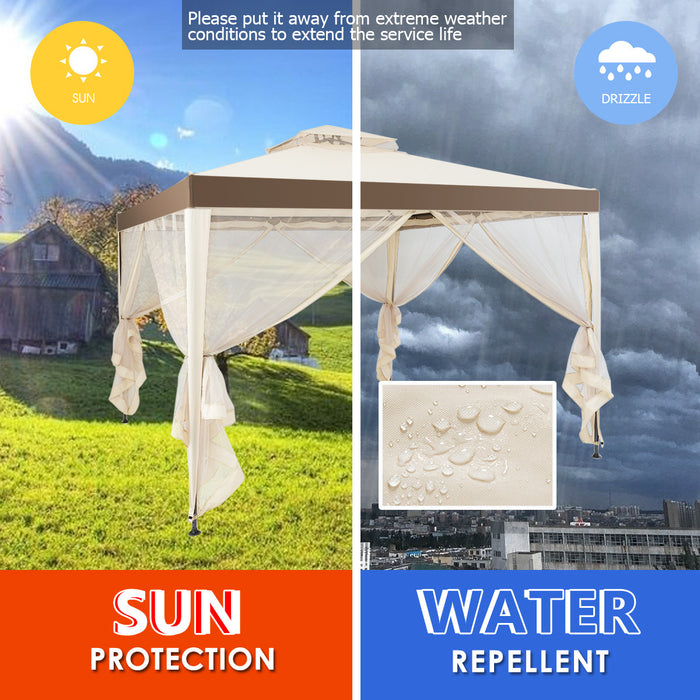 Costway 10'x 10' 2-tier Canopy Gazebo Tent Outdoor Netting Picnic Party Sun Shade