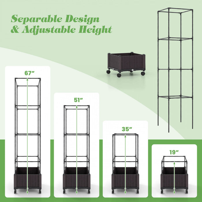 Costway 2 Pcs 67\" Planter Raised Garden Bed With Planter Box &trellis Adjustable Height