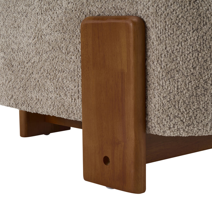Luma Modern Boucle Lounge Chair with Rolled Backrest and Solid Wood Frame, Brown, Walnut