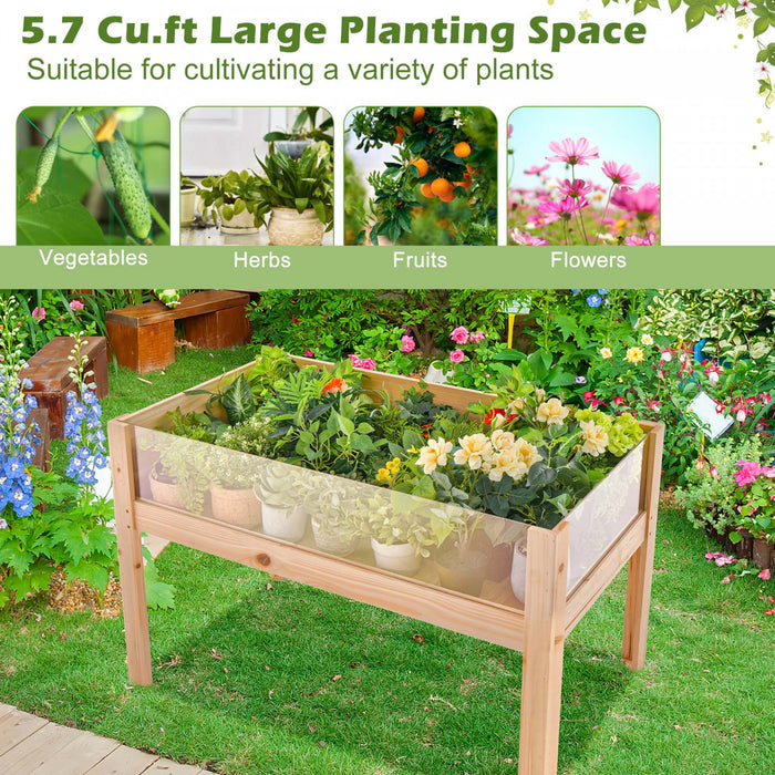 Costway Raised Wooden Garden Bed 31\" Elevated Planter Box Plant Terrarium With Drain Holes