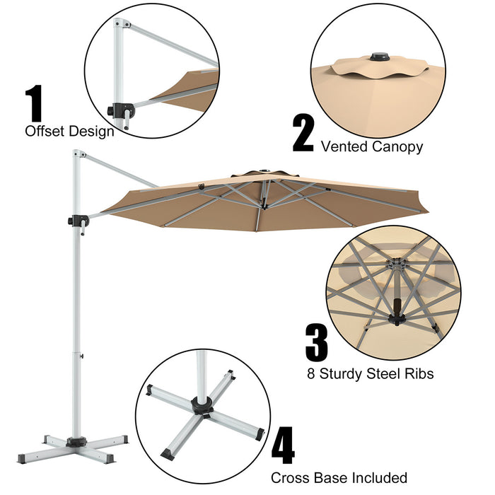 Costway 11' Patio Cantilever Offset Umbrella 360 degrees Rotation Aluminum Tilt Beige