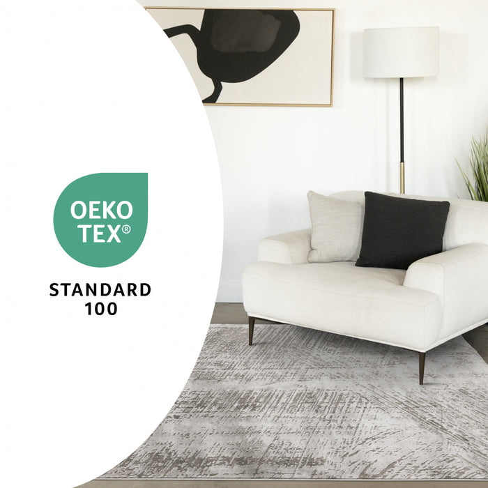 Hudson Grey Cream Distressed Brushstrokes Rug, 7'10\" x 10'6\" Indoor Area Rug