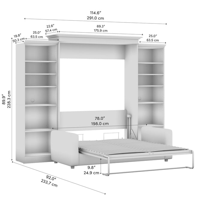 Bestar Versatile Queen Murphy Bed with Sofa and Closet Organizers (115 W) - White