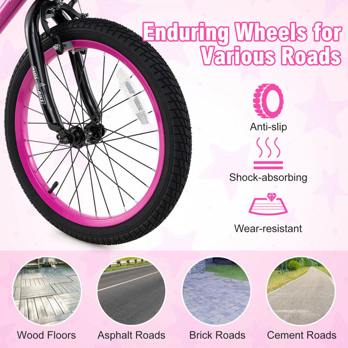 Costway 16\" Kid's Bike With Training Wheels Adjustable Handlebar & Seat Handbrake Pink