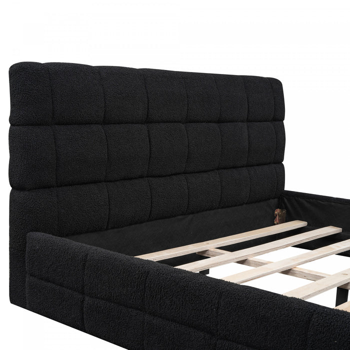 Emma Modern Upholstered Platform Bed with Comfortable Solid Wood,Queen Size,Black Queen Bed
