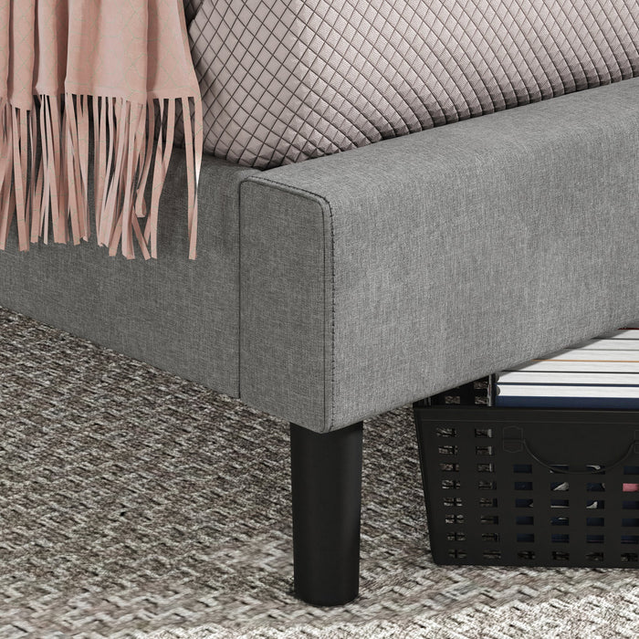 Kellen Upholstered Platform Bed with Headboard in Light Grey - Queen Size
