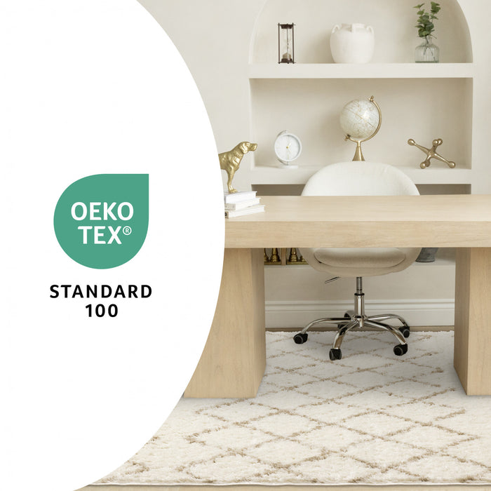 Taylor Cream Brown Lattice Shag Rug, 5'3\" x 7'7\" Indoor Area Rug