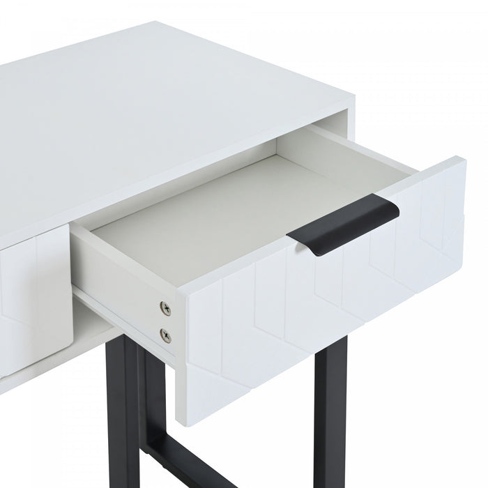 Horizon Modern Console Table with Geometric Drawers and Gold Frame, White/Black