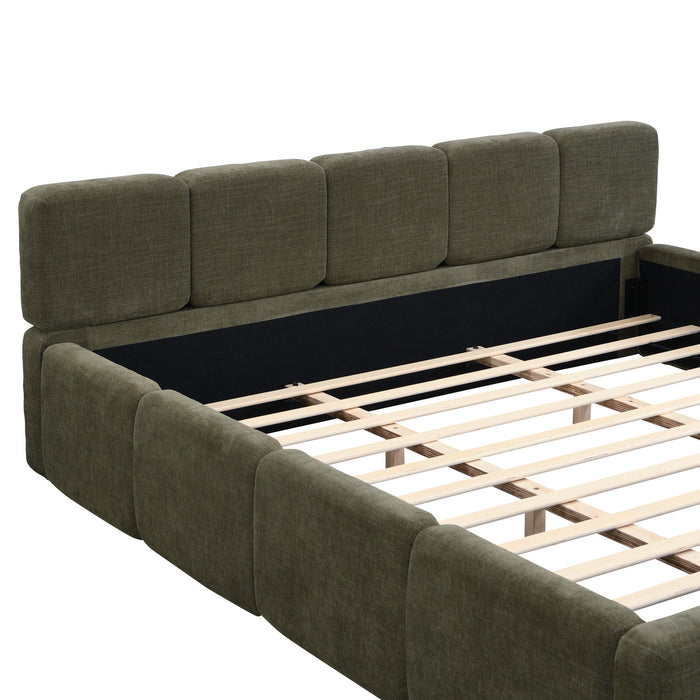 Toby Linen Upholstered Platform Bed with Thickened Headboard and Footboard,King Size,Green King Bed
