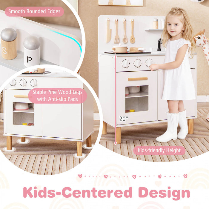Costway Kids Kitchen Playset With Light Up Stove & Cooking Sounds Oven Sink Faucet White