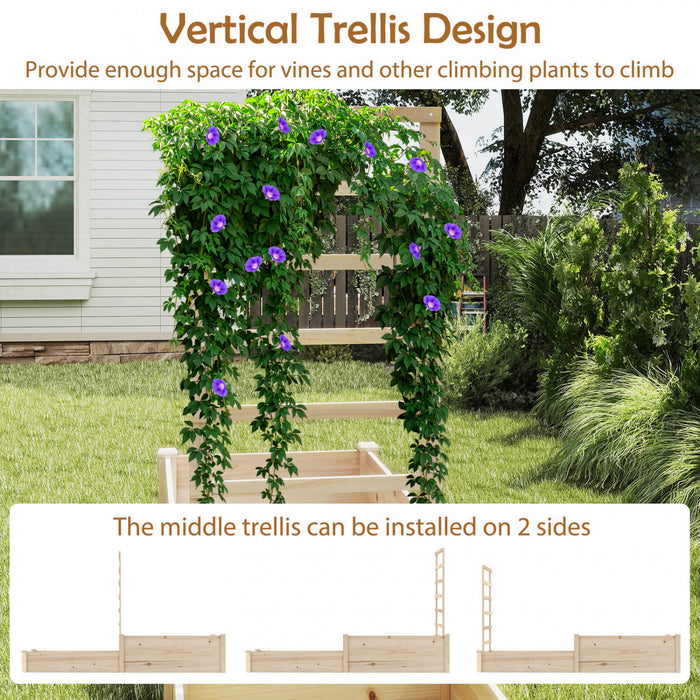 Costway 87\" Raised Garden Bed With Trellis 2 Planter Boxes Open-ended Base For Patio
