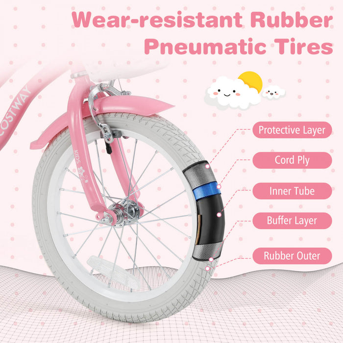 Costway 16\" Kids Bike Toddler Adjustable Bicycle With Training Wheel For 4-7 Years Old Girl Pink