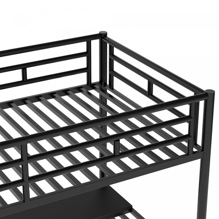 Cherry Twin Loft Space-saving Metal Bed With Desk, Led Light, Black