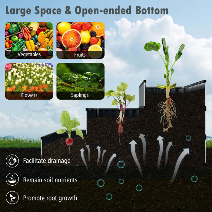 Costway 1 Pcs 3-tier Raised Garden Bed,47\" X 47\" X 24\" Metal Outdoor Elevated Planter Box Black