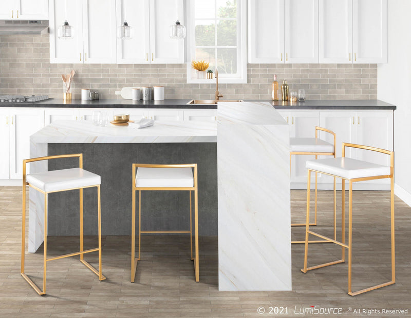 LumiSource Fuji White Faux Leather Contemporary Barstool - Set of 2