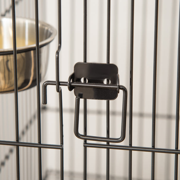 Pawhut 53.9'' Large Rolling Steel Bird Cage Bird House With Detachable Rolling Stand, Storage Shelf, Wood Perch, Food Container, Black