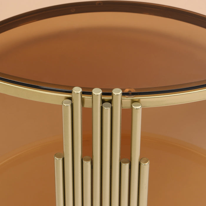 Jonas 31.5\" Round Tempered Glass Coffee Table With Lower Shelf, Brown