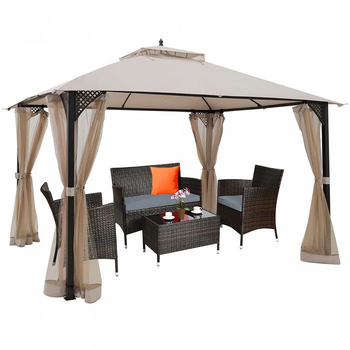 Costway 12' X 10' Outdoor Patio Gazebo Canopy Shelter Double Top Sidewalls Netting Beige