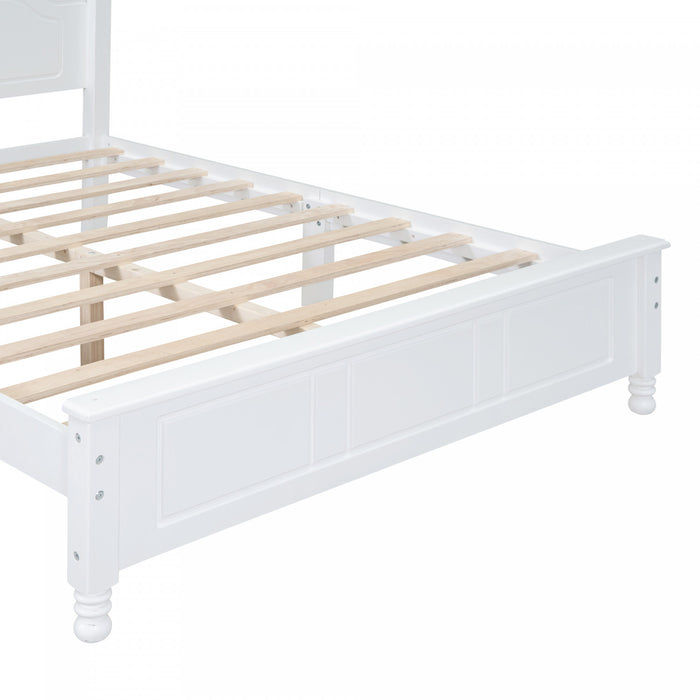 Jessie Retro Style Platform Bed with Wooden Slat Support,Full Size, White Full Bed