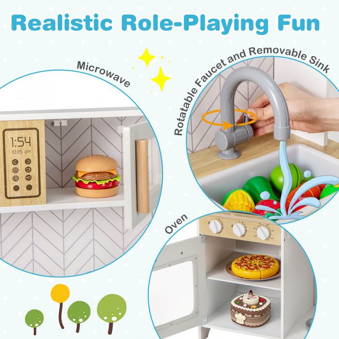 Costway Kids Kitchen Playset With Lights Sounds Microwave Stoves Oven Cooking Accessories