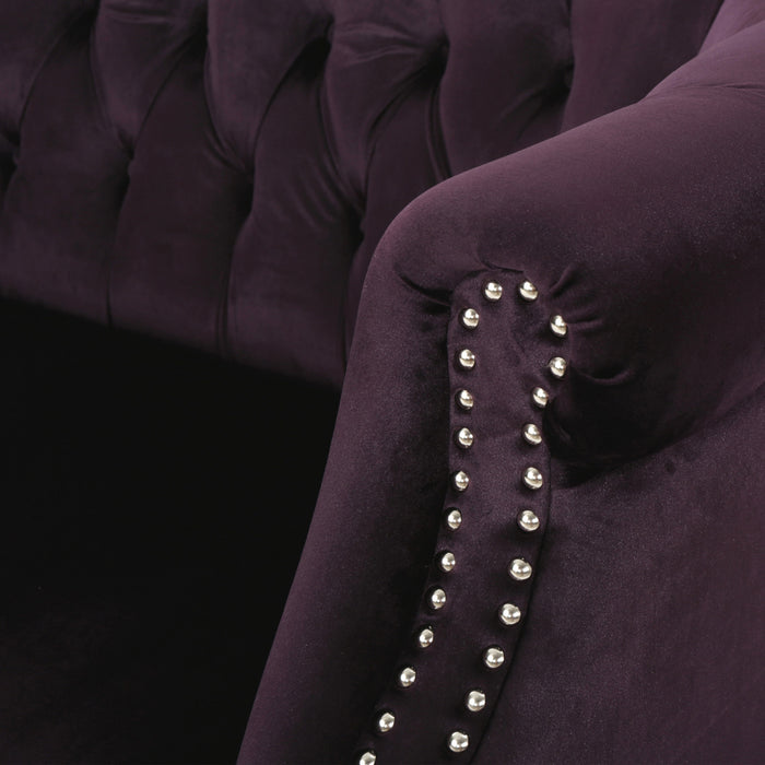 Vivian Solid Wood Rolled Arms Velvet Loveseat,Black Berry