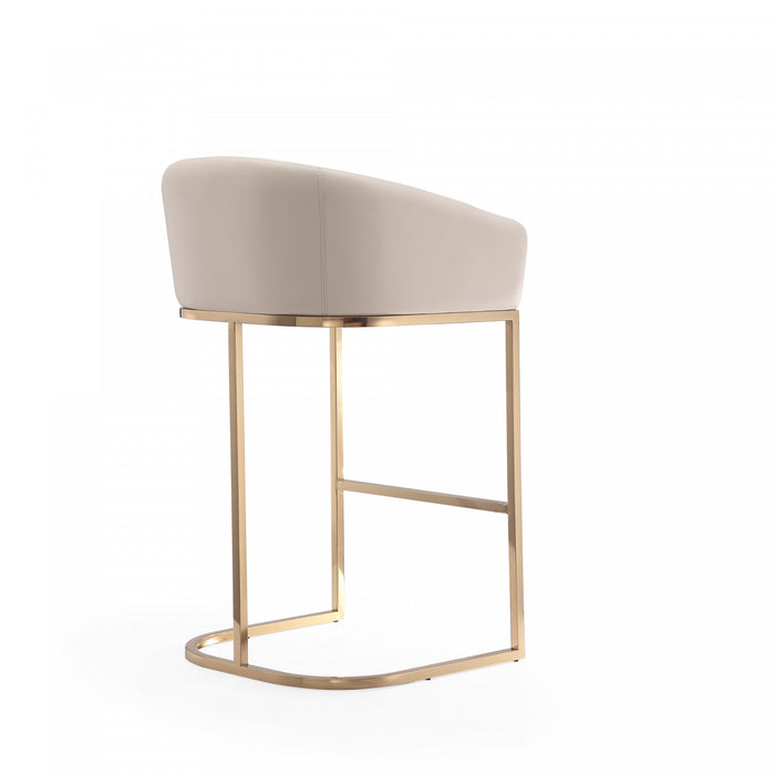 Louvre Mid-Century Modern Metal Upholstered Barstool in Cream - Set of 2