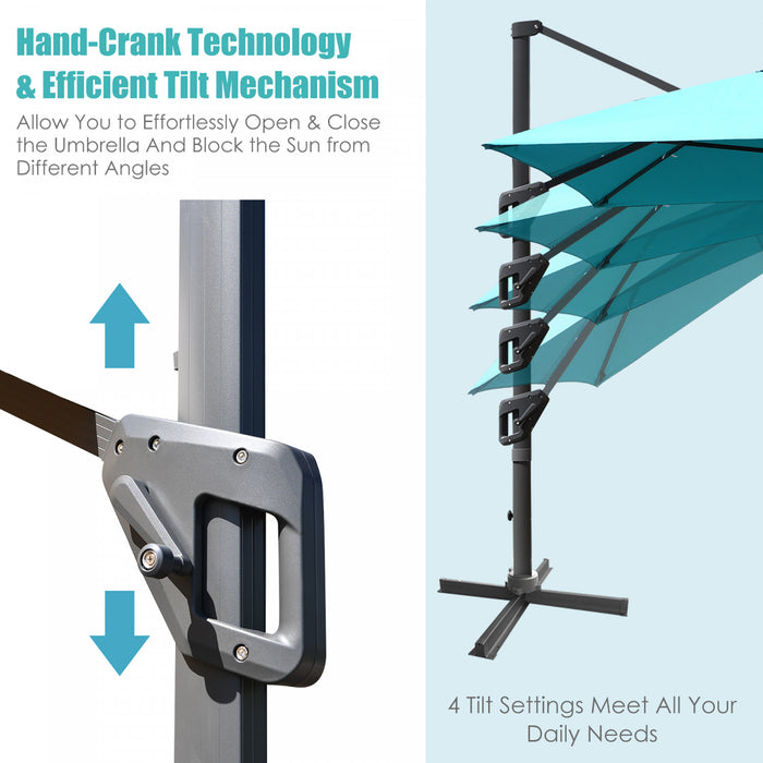 Costway 10'x13' Patio Offset Cantilever Umbrella Aluminum 360° Rotation Tilt Turquoise