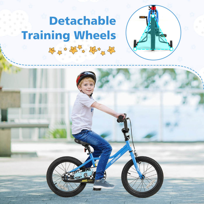 Costway 16\" Kids Training Bike With Removable Training Wheels Pneumatic Tires Navy
