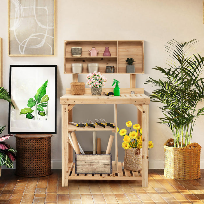 Costway Garden Potting Table Outdoor Potting Bench Wooden Workstation W/storage Shelf