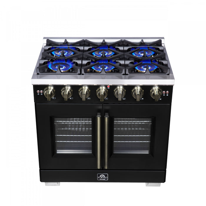 Forno Capriasca 36\" Black Gas Range 5.36 cu.ft -FFSGS6460-36BLK