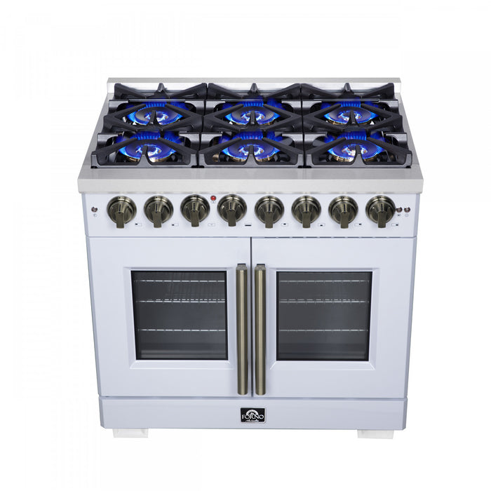 Forno Capriasca 36\" French Door Dual Fuel Range, White, 5.36 cu. ft. - FFSGS6387-36WHT