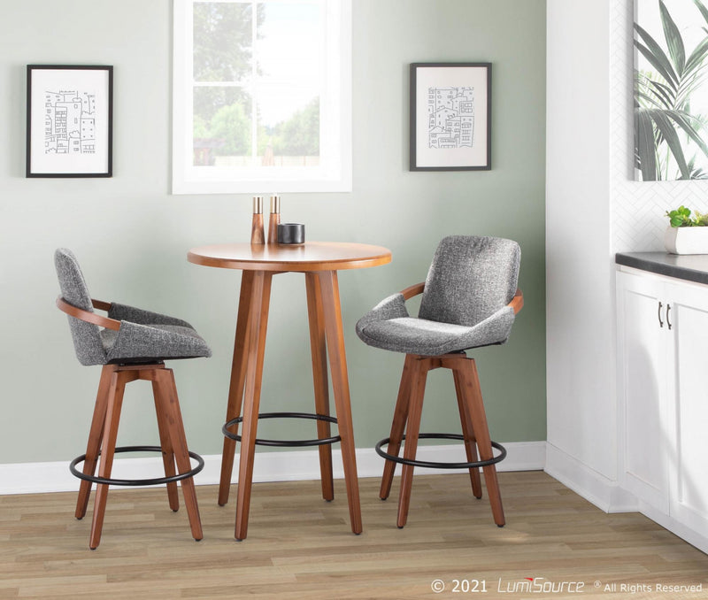LumiSource Cosmo Fabric Mid-Century Counter-Height Stool - Walnut/Grey