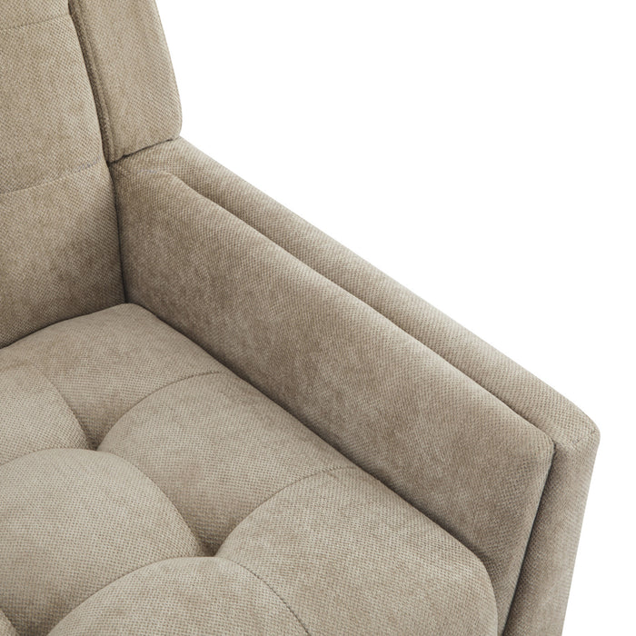 Midway Mid-Century Modern Armchair with Tufted Waffle Stitch, Light Brown, Walnut
