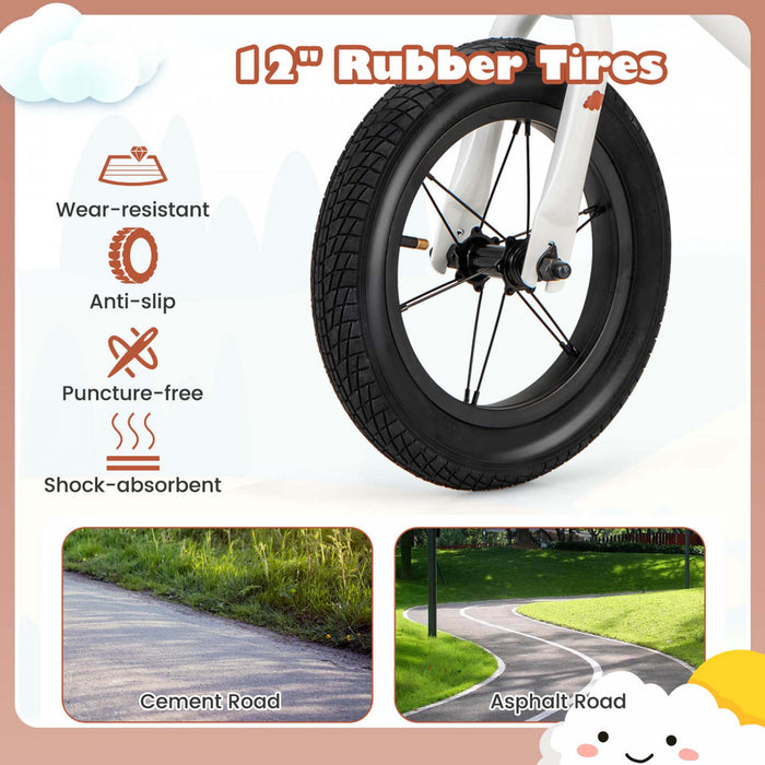 Costway 12 Inch Toddler Balance Bike No Pedal Training Bicycle With Inflatable Rubber Tires White