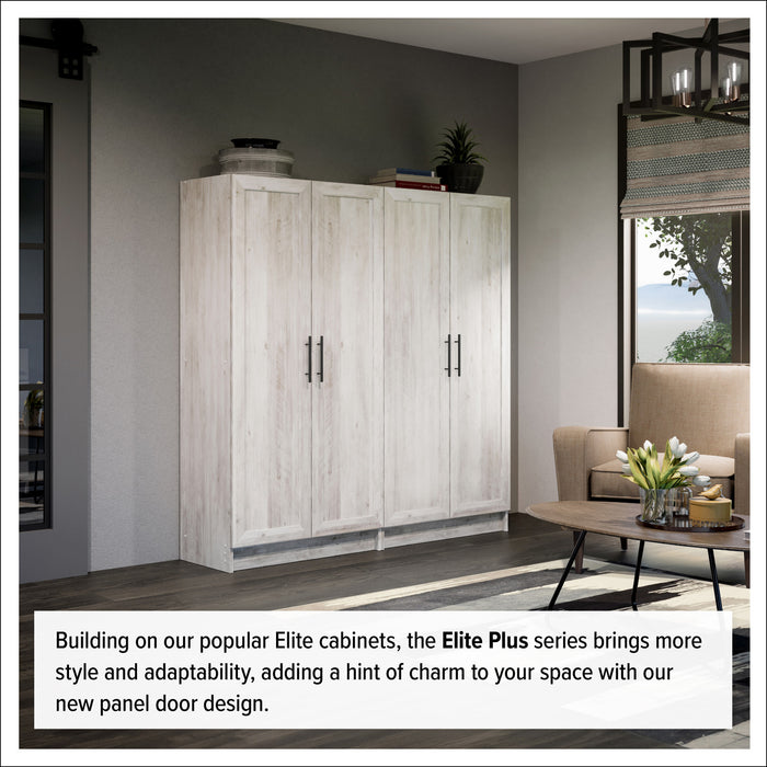 Elite Accent Storage Cabinet with Panel Doors & 3 Shelves - Rustic White 