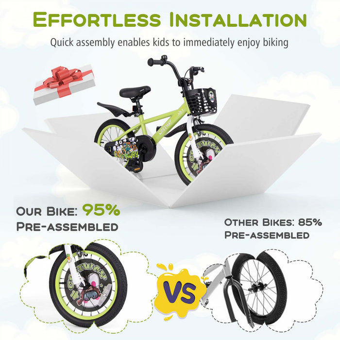 Costway 16\" Kid's Bike For 4-7 With Height-adjustable Handlebar & Saddle Handbrake Green