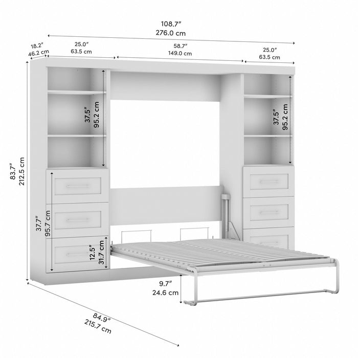 Bestar Pur Full Murphy Two Shelving Units with Drawers 109-Inch Wall Bed - Rustic Brown